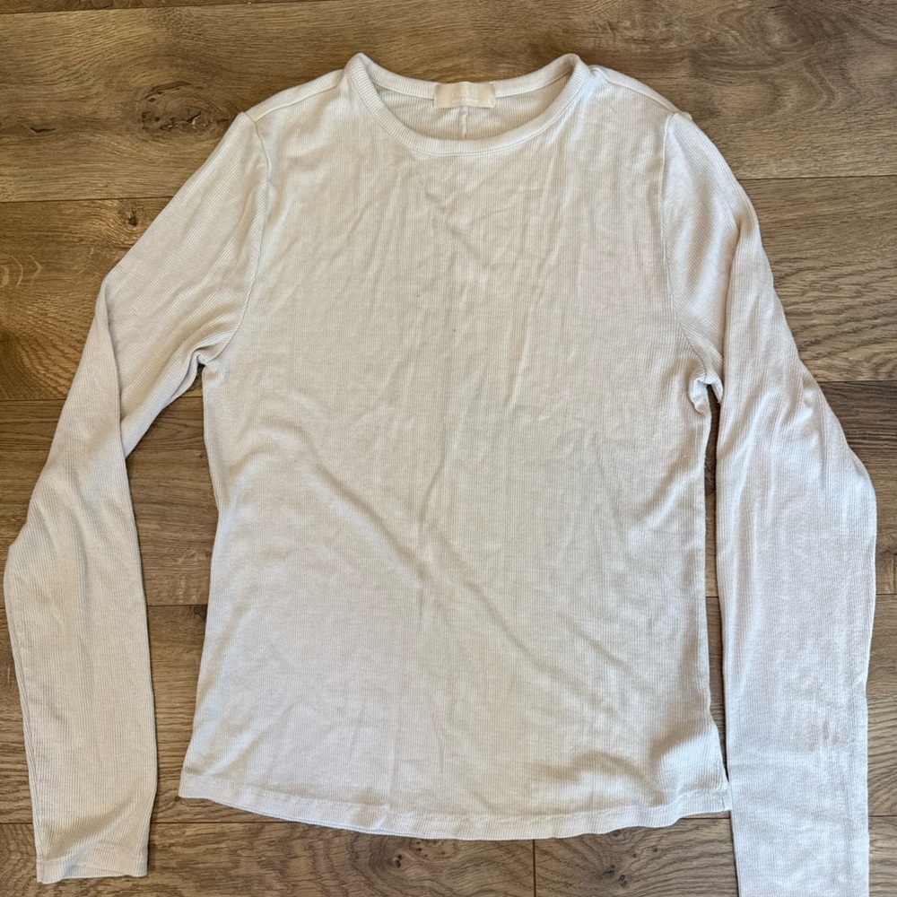 Nuuds Women's Large Long Sleeve Ribbed Shirt In Color Bone